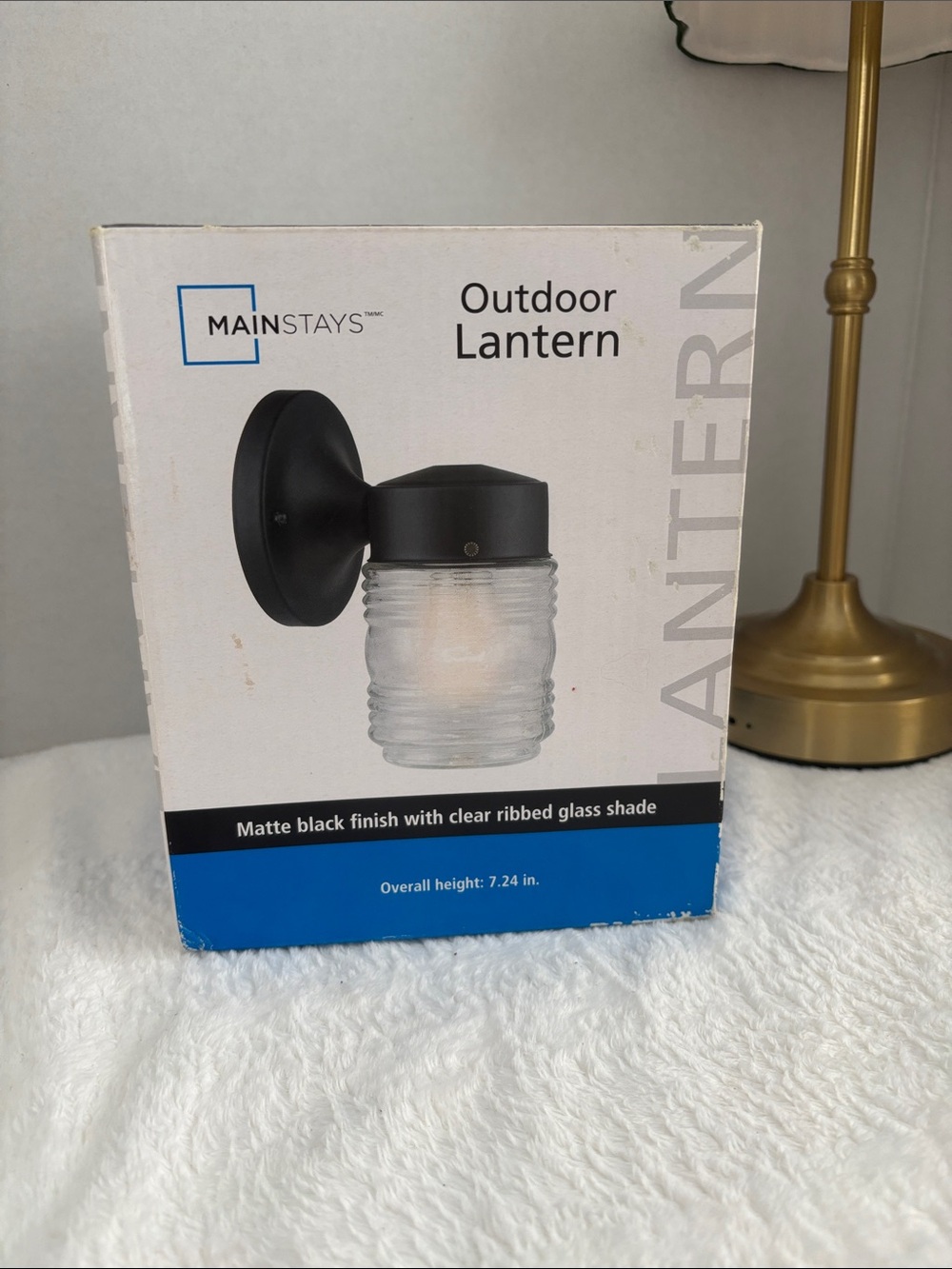 Mainstays Matte Black Wall Lantern with Clear Ribbed Glass